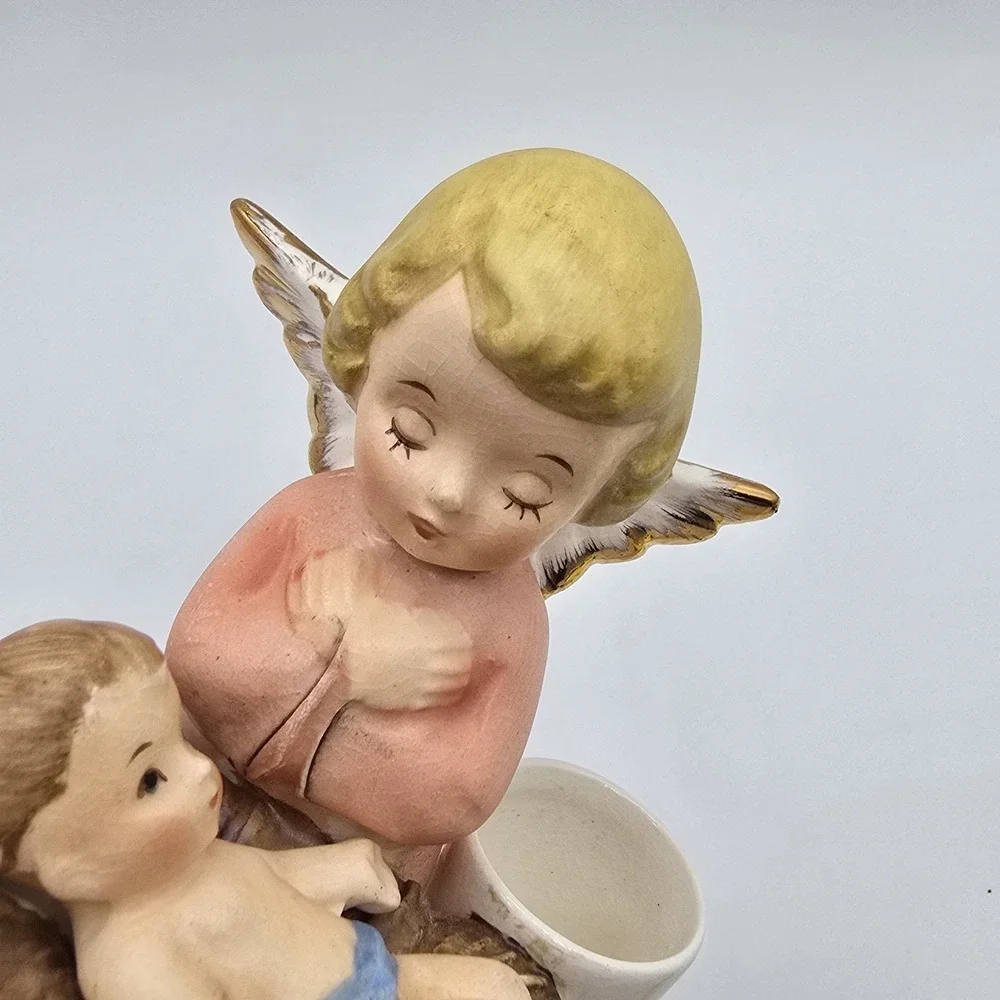Vintage Angel And Baby Jesus Nativity‎ Candle Holder Christmas Decor